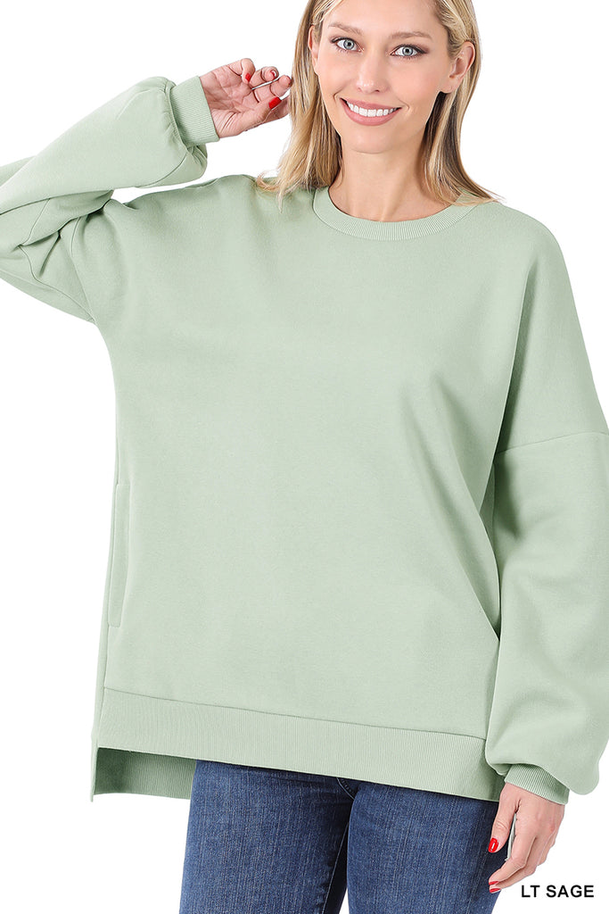 Hi-Low Hem Pocket Sweatshirt-Boutique Items. - Boutique Apparel - Ladies - Top It Off - Fashion Tops-Podos Boutique, a Women's Fashion Boutique Located in Calera, AL