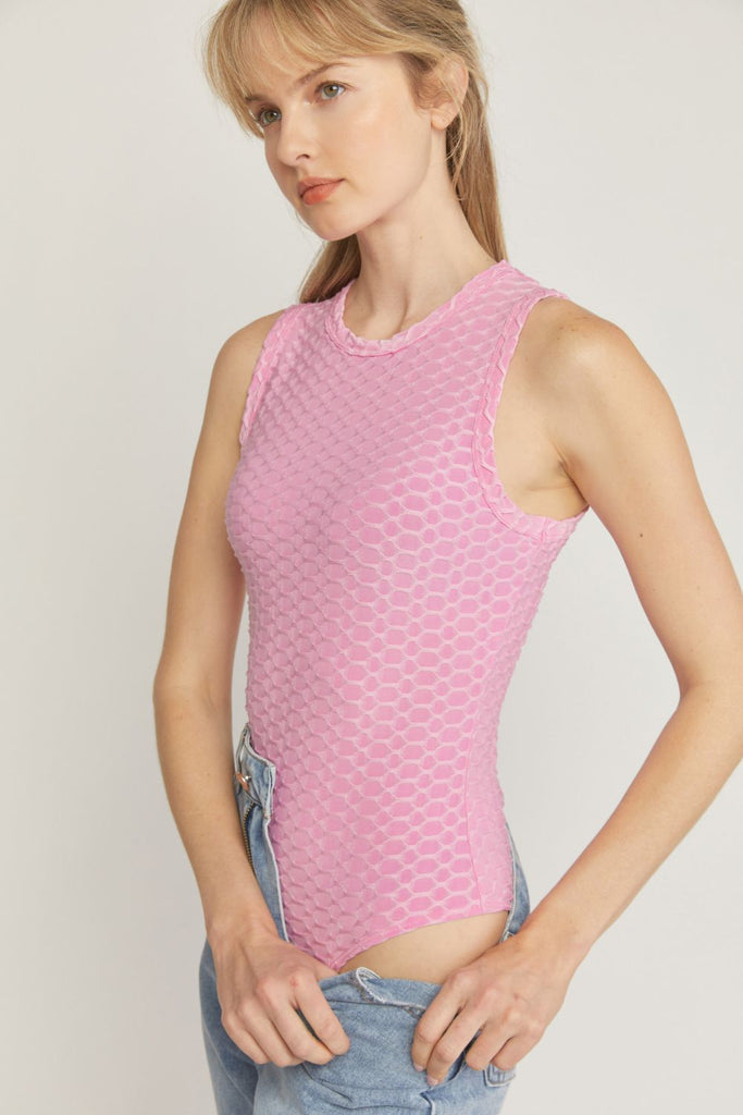 Sleeveless Textured Bodysuit-Bodysuits-Podos Boutique, a Women's Fashion Boutique Located in Calera, AL