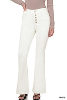 ZZ High Rise Button Flare Jeans-Jeans-Podos Boutique, a Women's Fashion Boutique Located in Calera, AL