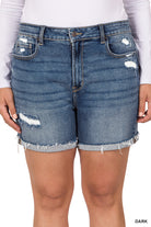 Distressed Raw Hem Shorts PLUS-Shorts-Podos Boutique, a Women's Fashion Boutique Located in Calera, AL