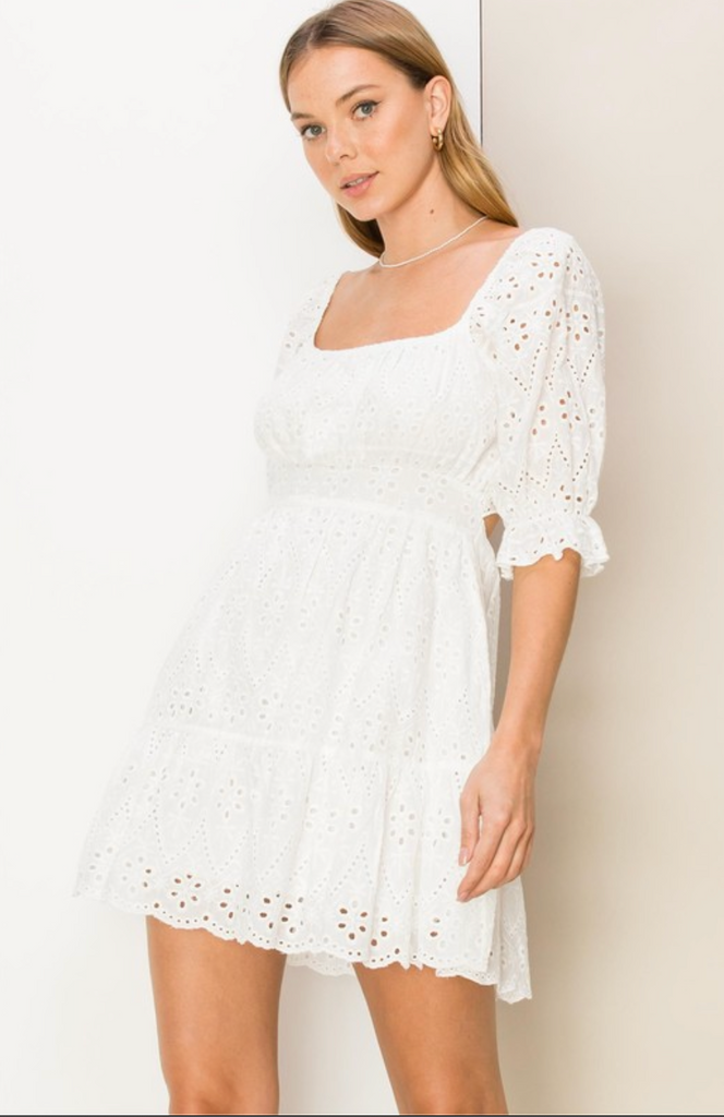 The Eyelet Dress-Short Dresses-Podos Boutique, a Women's Fashion Boutique Located in Calera, AL