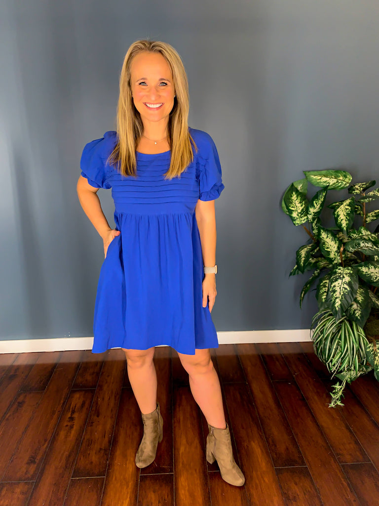 Pintuck Ruffle Sleeve Dress-Short Dresses-Podos Boutique, a Women's Fashion Boutique Located in Calera, AL