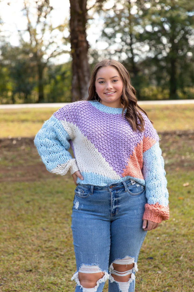 Color Block Cropped Sweater-Boutique Items. - Boutique Apparel - Ladies - Top It Off - Sweaters-Podos Boutique, a Women's Fashion Boutique Located in Calera, AL
