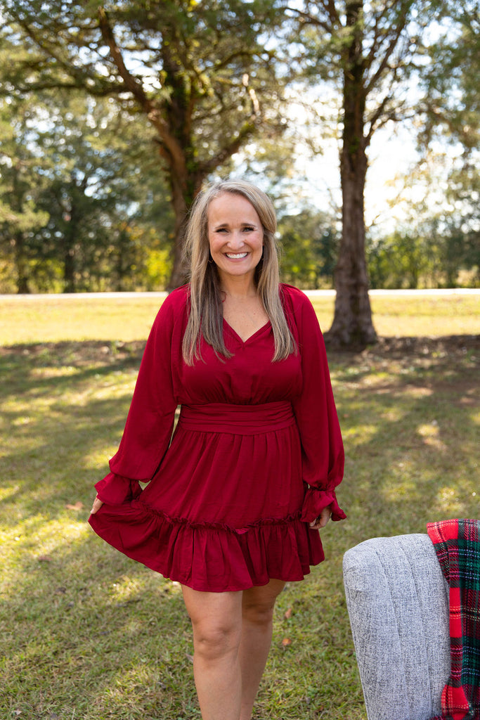 Ruffled V-Neck Dress-Boutique Items. - Boutique Apparel - Ladies - Dress It Up - Short-Podos Boutique, a Women's Fashion Boutique Located in Calera, AL