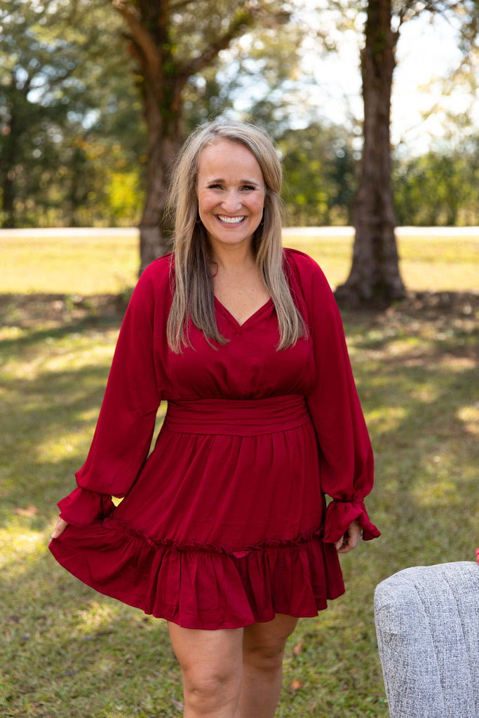 Ruffled V-Neck Dress-Boutique Items. - Boutique Apparel - Ladies - Dress It Up - Short-Podos Boutique, a Women's Fashion Boutique Located in Calera, AL