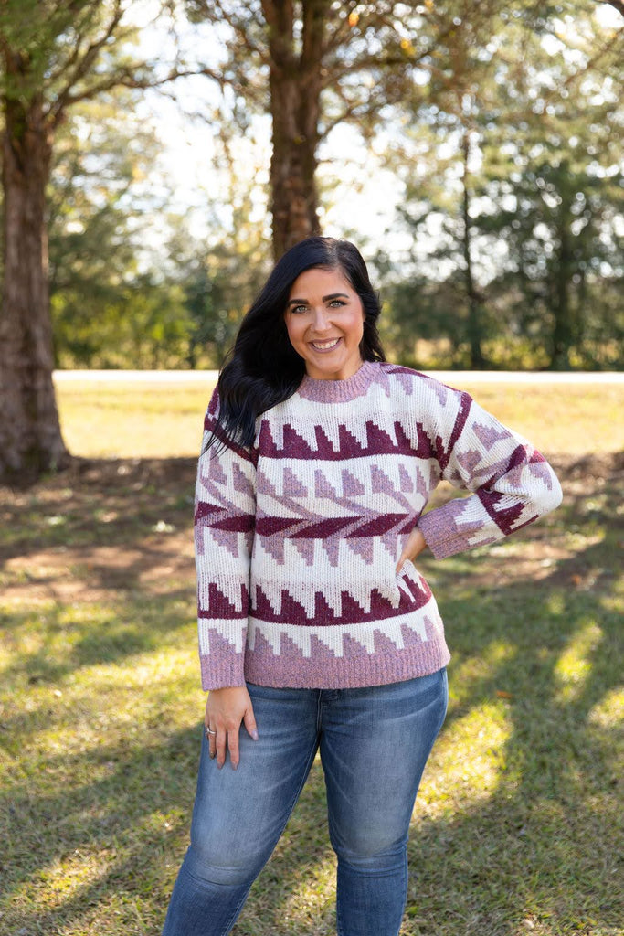 Geo Print Sweater-Boutique Items. - Boutique Apparel - Ladies - Top It Off - Sweaters-Podos Boutique, a Women's Fashion Boutique Located in Calera, AL