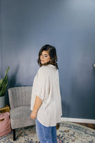 Oversize Stripe Button Front Top-Short Sleeves-Podos Boutique, a Women's Fashion Boutique Located in Calera, AL