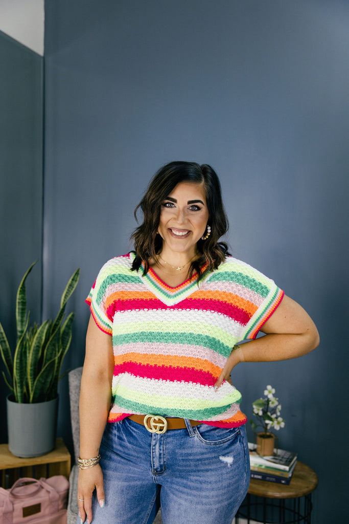 Multi Stripe Knit Top-Boutique Items. - Boutique Apparel - Ladies - Top It Off - Fashion Tops-Podos Boutique, a Women's Fashion Boutique Located in Calera, AL