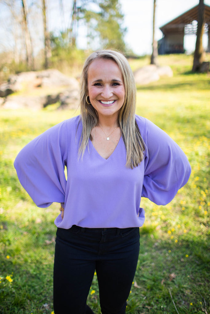 Lace Cuff V-Neck Top-Boutique Items. - Boutique Apparel - Ladies - Top It Off - Fashion Tops-Podos Boutique, a Women's Fashion Boutique Located in Calera, AL