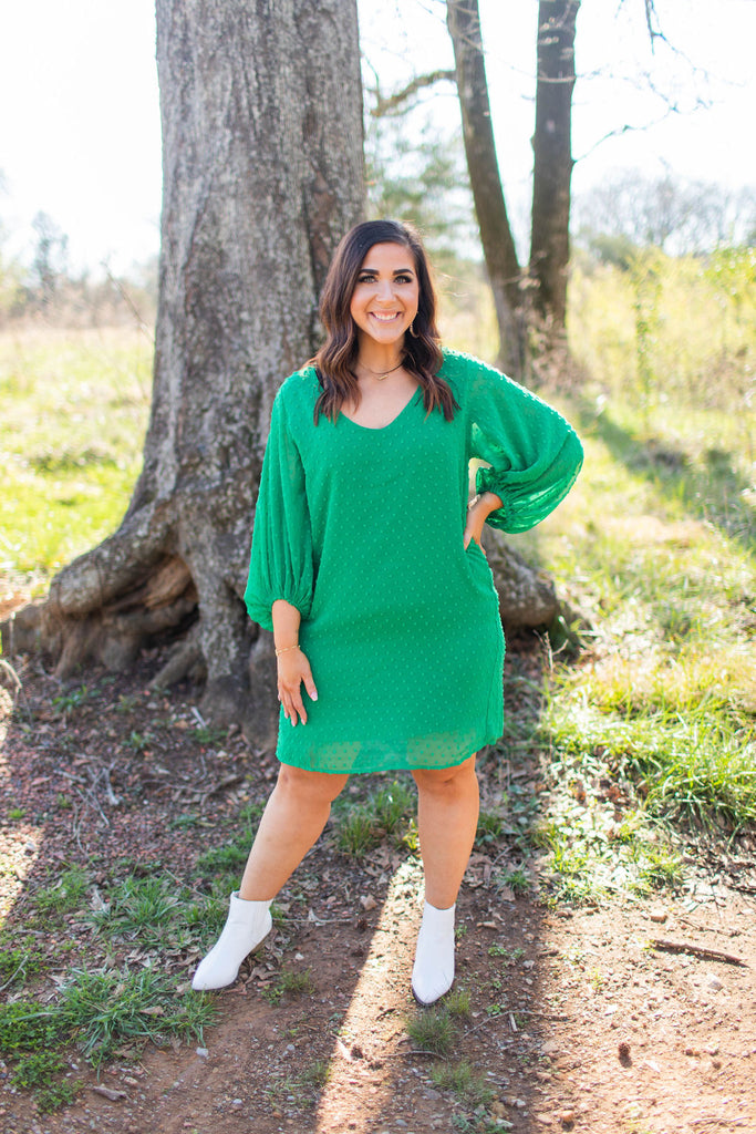 Tufted Dot Balloon Sleeve Dress-Boutique Items. - Boutique Apparel - Ladies - Dress It Up - Short-Podos Boutique, a Women's Fashion Boutique Located in Calera, AL