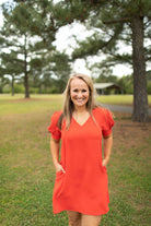 Puff Sleeve Dress w/ Pockets-Short Dresses-Podos Boutique, a Women's Fashion Boutique Located in Calera, AL