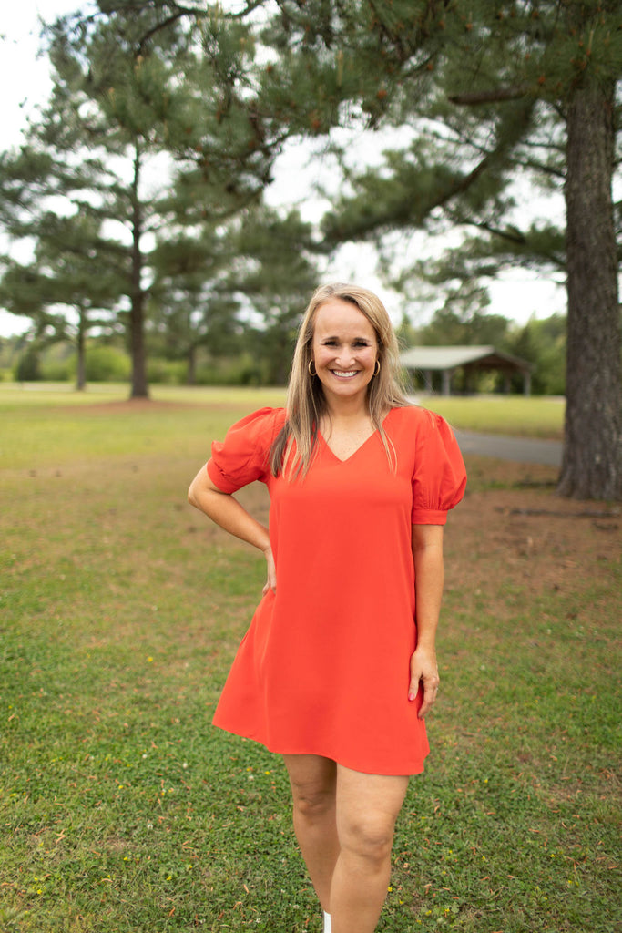 Puff Sleeve Dress w/ Pockets-Boutique Items. - Boutique Apparel - Ladies - Dress It Up - Short-Podos Boutique, a Women's Fashion Boutique Located in Calera, AL