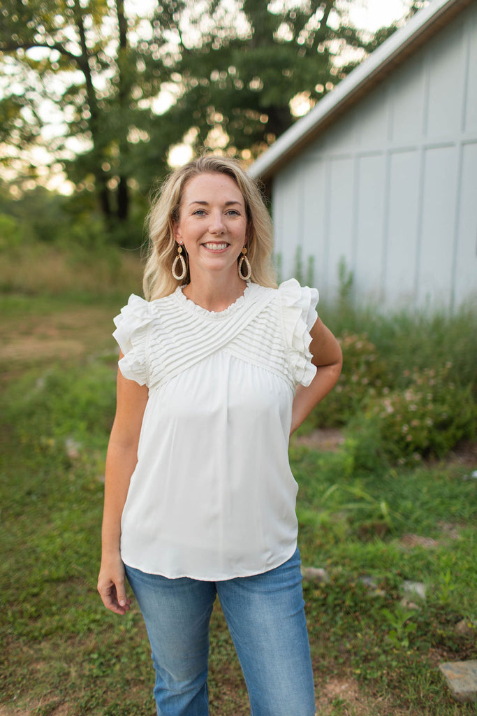 Pintuck Detail Ruffle Sleeve Top-Boutique Items. - Boutique Apparel - Ladies - Top It Off - Fashion Tops-Podos Boutique, a Women's Fashion Boutique Located in Calera, AL