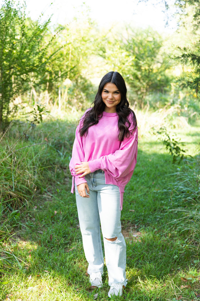 French Terry Exposed Seam Sweatshirt-Boutique Items. - Boutique Apparel - Ladies - Top It Off - Fashion Tops-Podos Boutique, a Women's Fashion Boutique Located in Calera, AL
