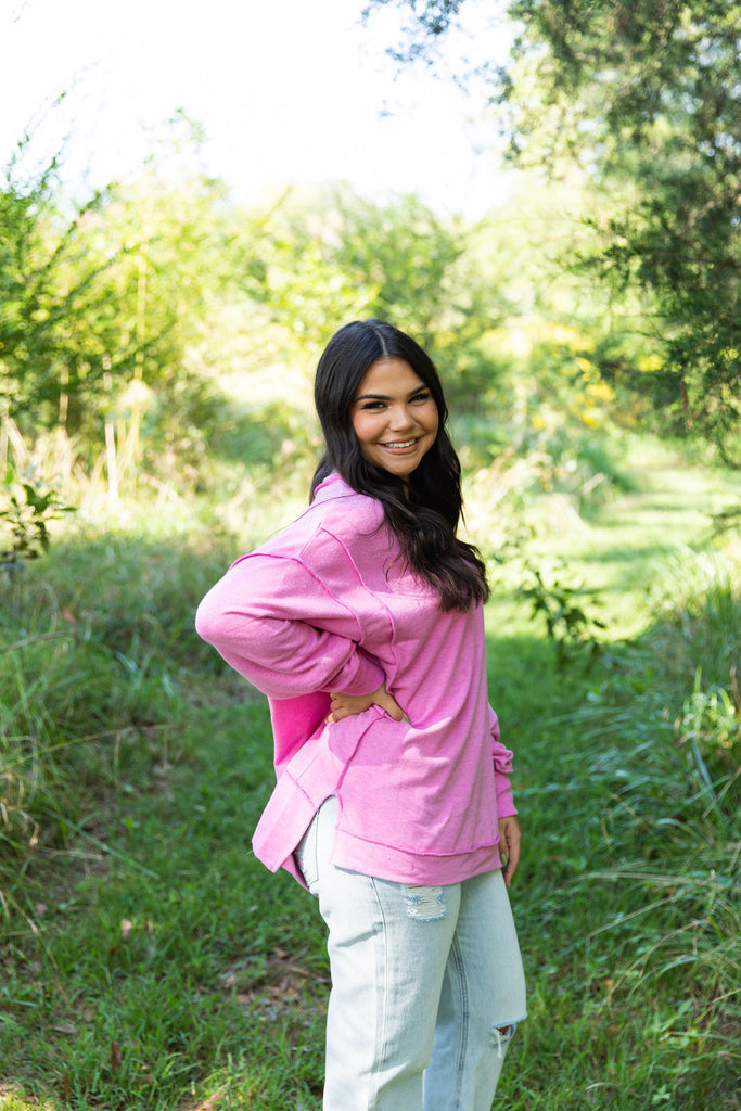 French Terry Exposed Seam Sweatshirt-Boutique Items. - Boutique Apparel - Ladies - Top It Off - Fashion Tops-Podos Boutique, a Women's Fashion Boutique Located in Calera, AL